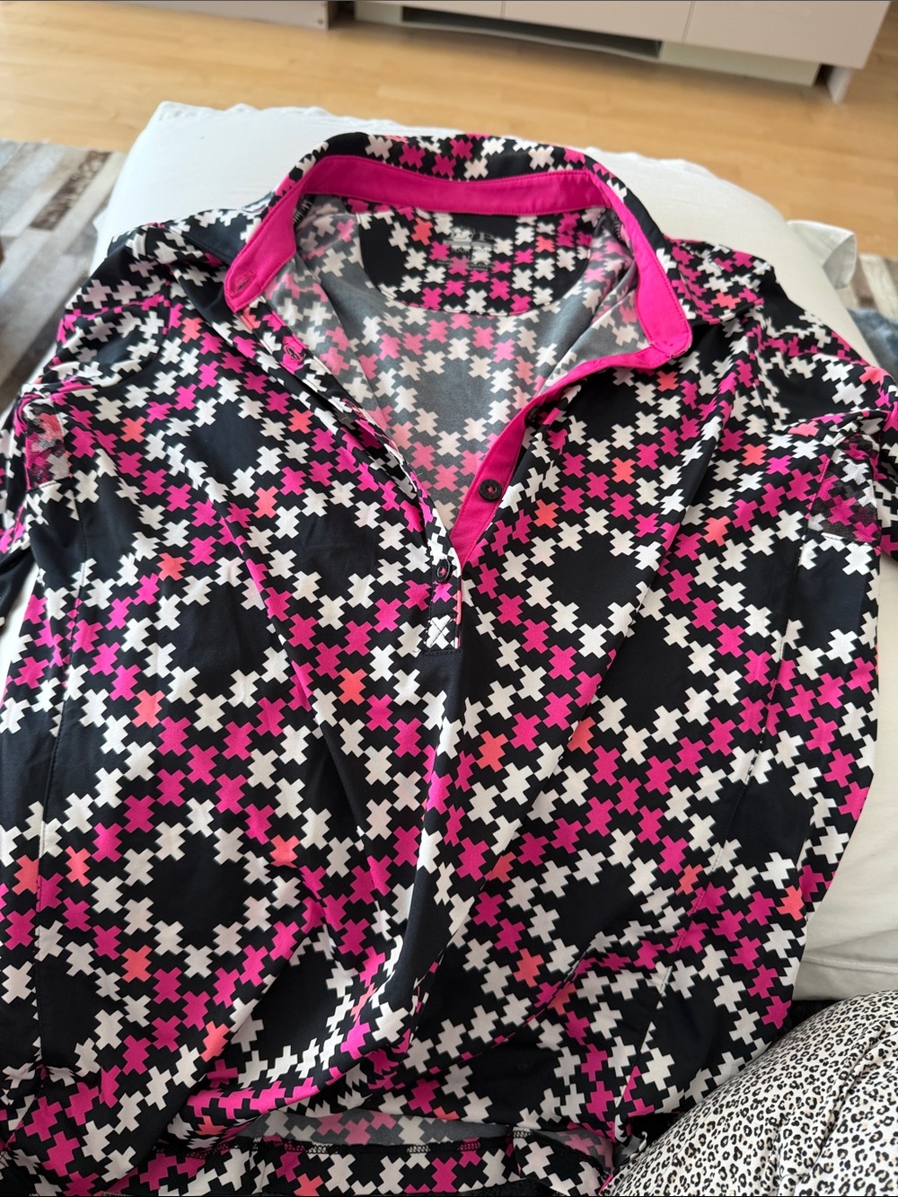EP Pro Black, White & Hot Pink Geometric Button-Down Shirt